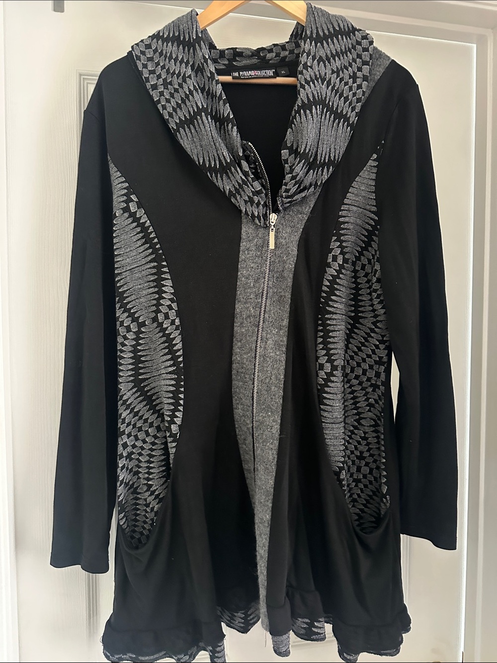 The Pyramid Collection Black & Gray Hooded Zip Front Jacket